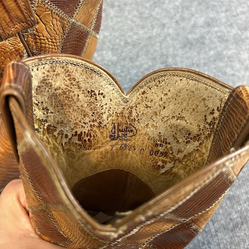 Justin 5995 C Vintage Two Tone Brown Lizard Patchwork Western Cowboy Boots 7.5D - Picture 10 of 10